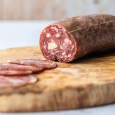 Red wine and Draycott Blue salami - Sliced